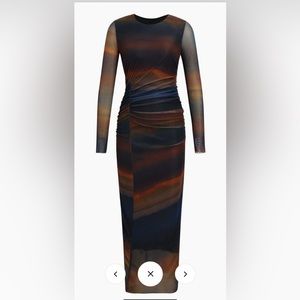 Tie Dye Ruched Detail Mesh Midi Dress. Size M, never worn. New with tags